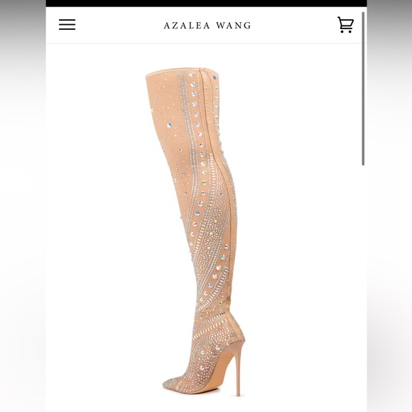 Azalea Wang Roxy Rhinestone Thigh High Stiletto Boot in Nude - 8 - Picture 4 of 5